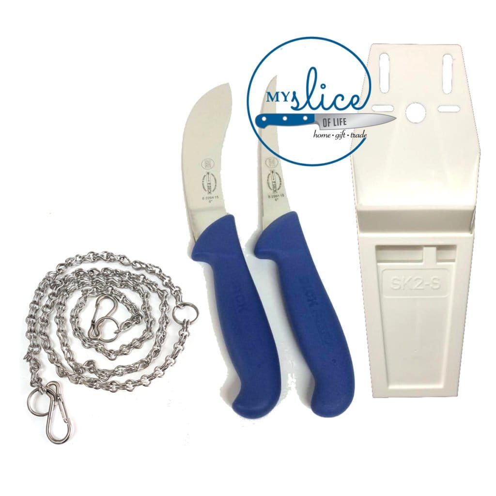 F Dick Pro Butcher 2 Piece Knife Set, Flat Pouch & Stainless Chain