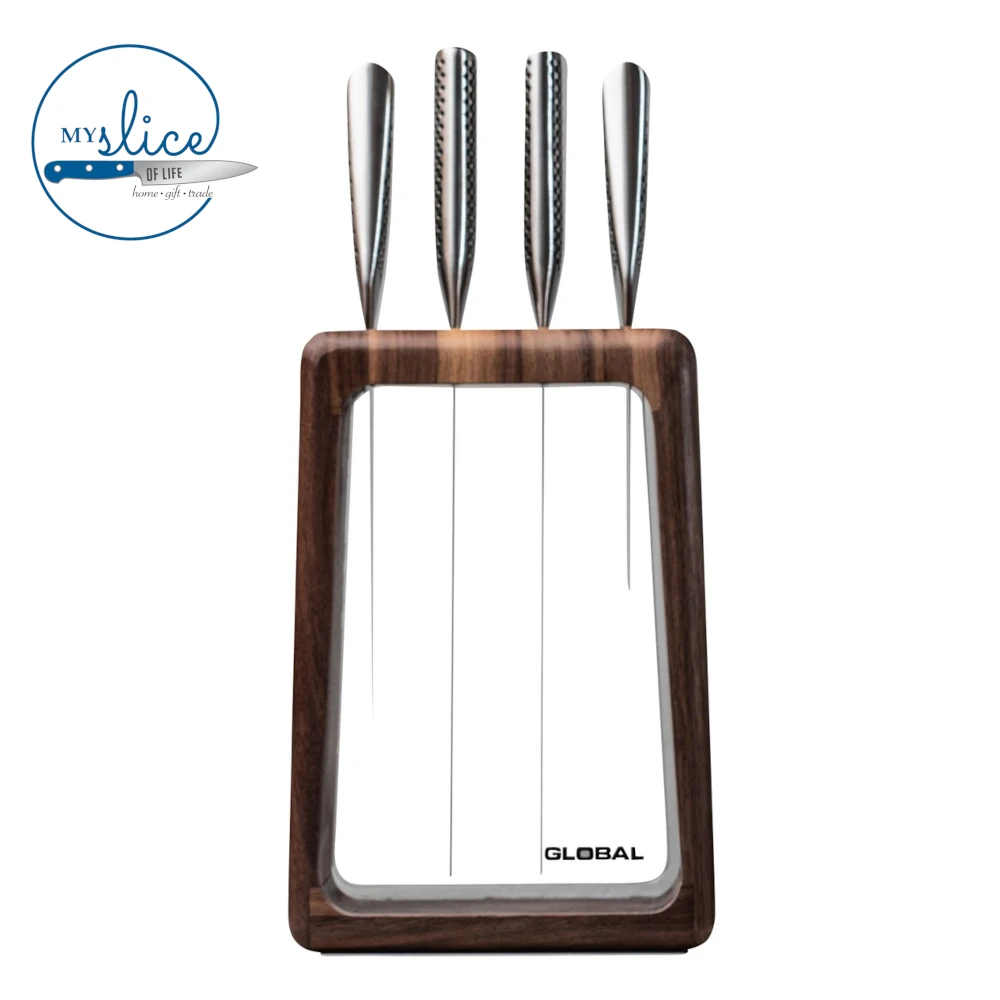Global Hashira 5pc Knife Block Set - Walnut